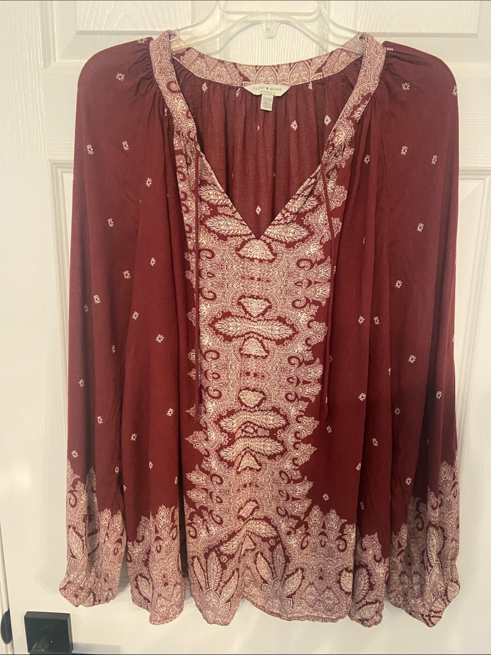 Lucky Brand Paisley Peasant Blouse - Burgundy